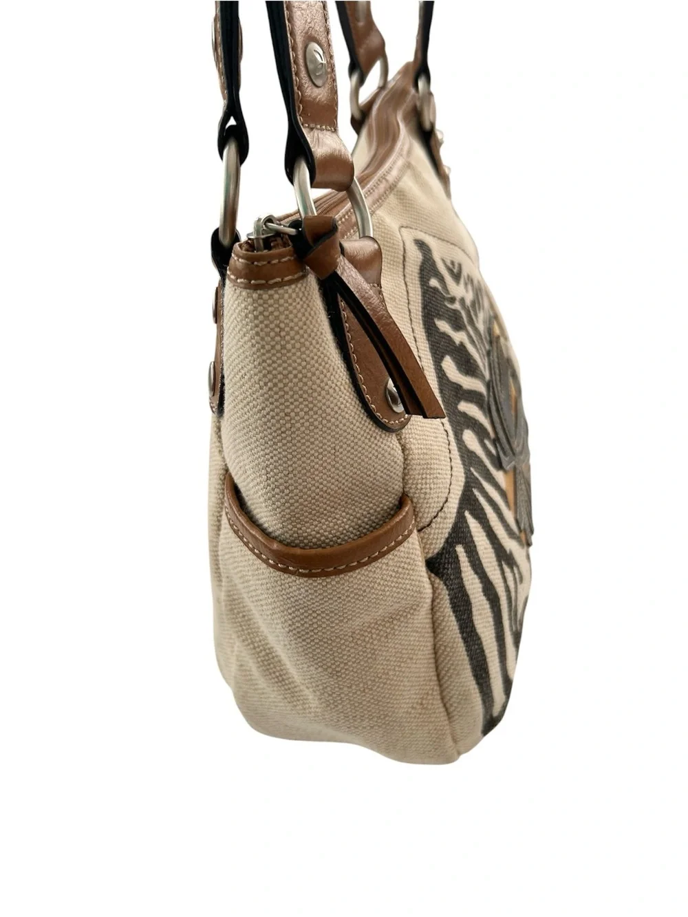 Relic Zebra Canvas and Faux Leather Handbag With Matching Wallet